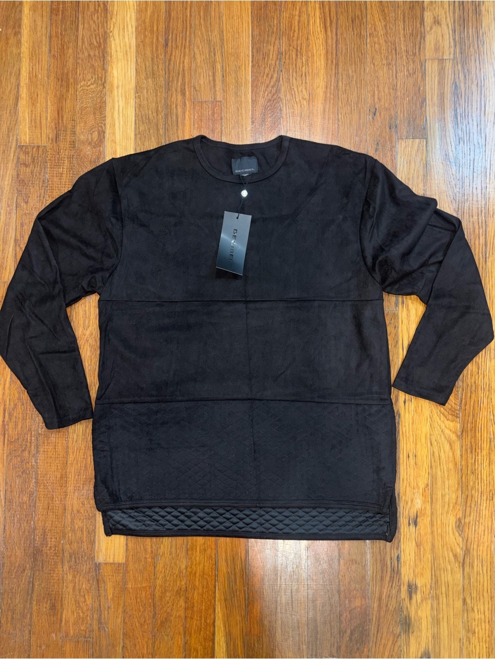 New  Decibel Black Quilted Hem Sweatshirt - Minimal Crewneck Sz:XL